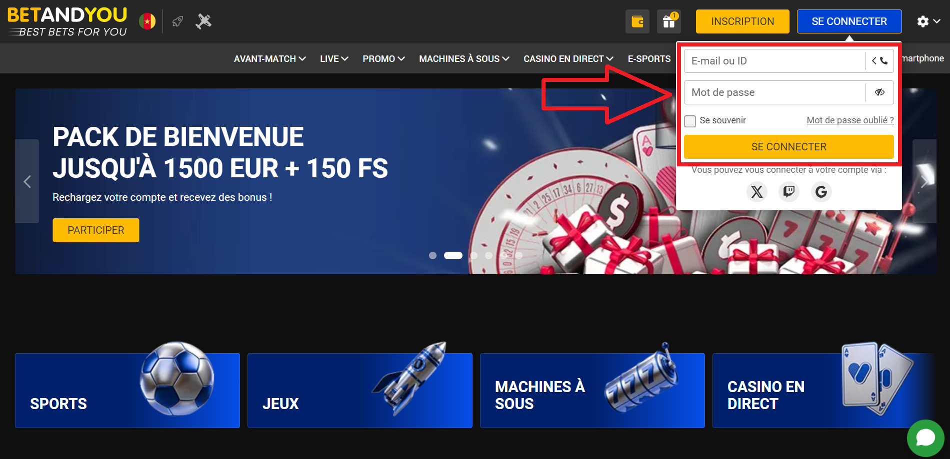 Design et navigation via le site officiel Bet and You au Cameroun